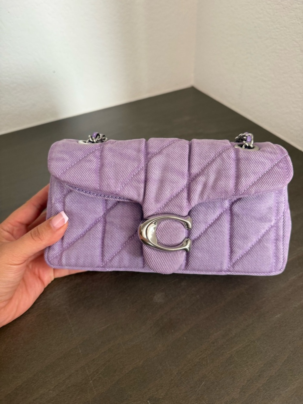Coach Tabby 20 Quilted Lilac Shoulder Bag with Silver C Hardware